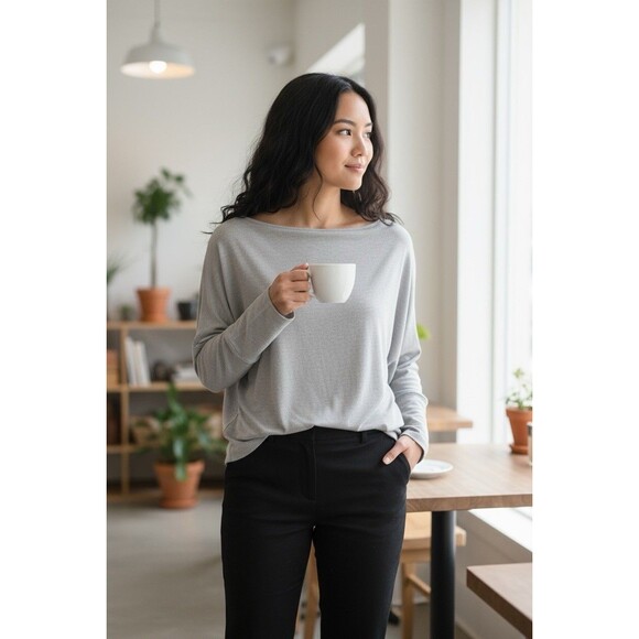 Free People We The Free Slouchy Gray Boat Neck Dolman Sleeve Pullover Top Sz M - Picture 2 of 11